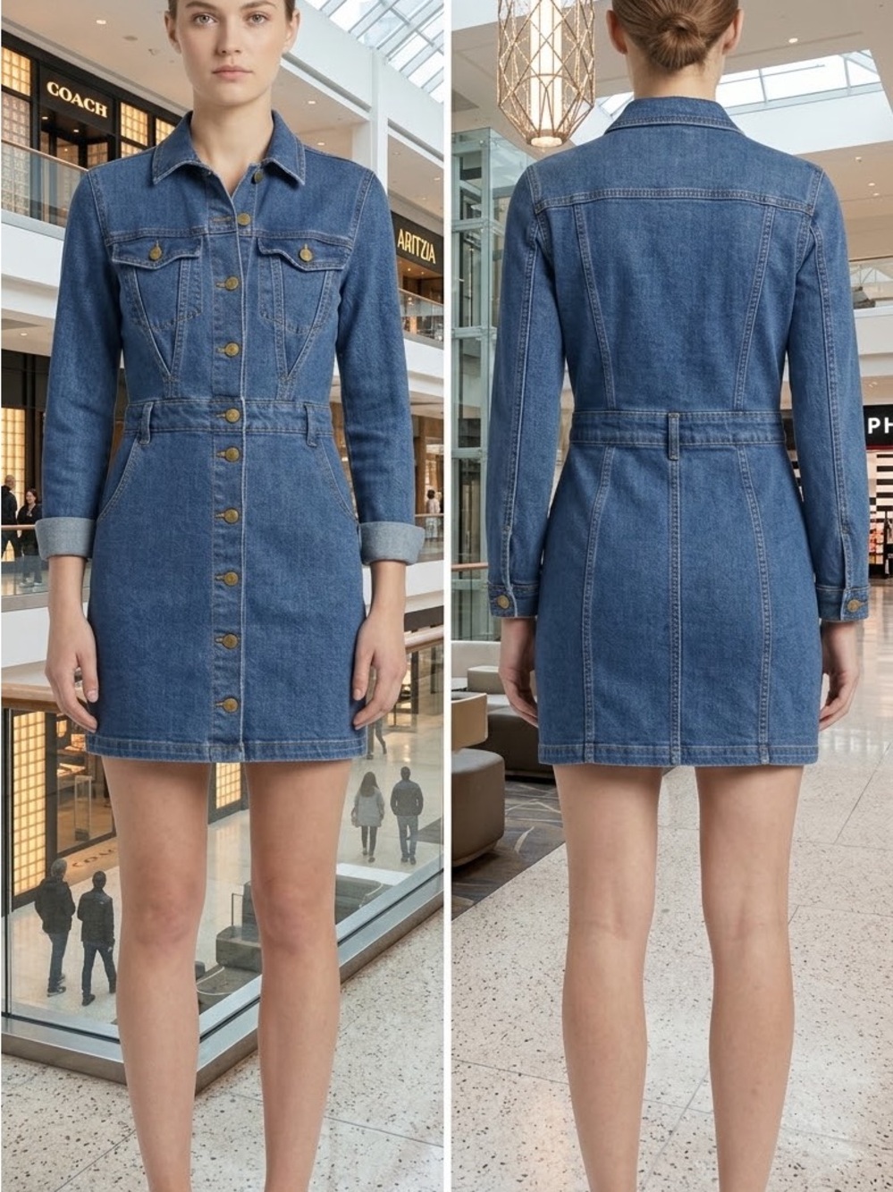 Vigoss Blue Denim Button-Front Mini Dress
